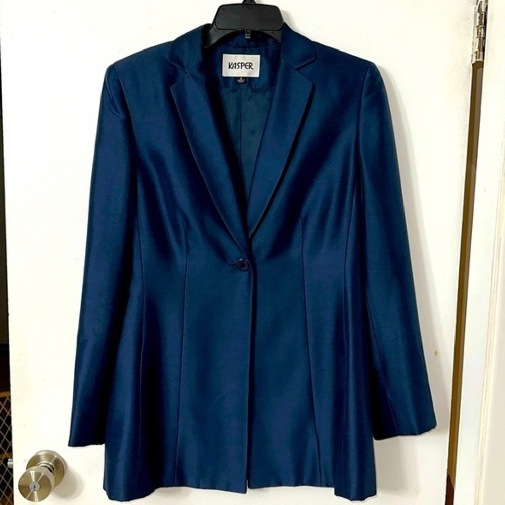 Vintage Kasper 100% Silk Navy Blue Jacket size 4